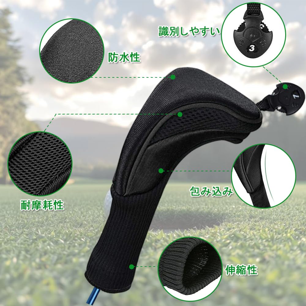 KALOLINNA Golf Head Cover Set of 3 Utility Stylish Fairway Wood Protective Case Golf Durable Replaceable Number Tag Included Black