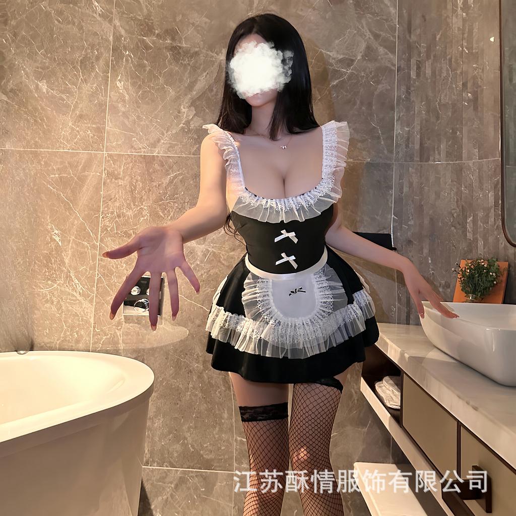Crispy Sweet Maid Uniform Low Neck Seduction Maid Dress Cosplay Sweet Lace Maid Sex Set