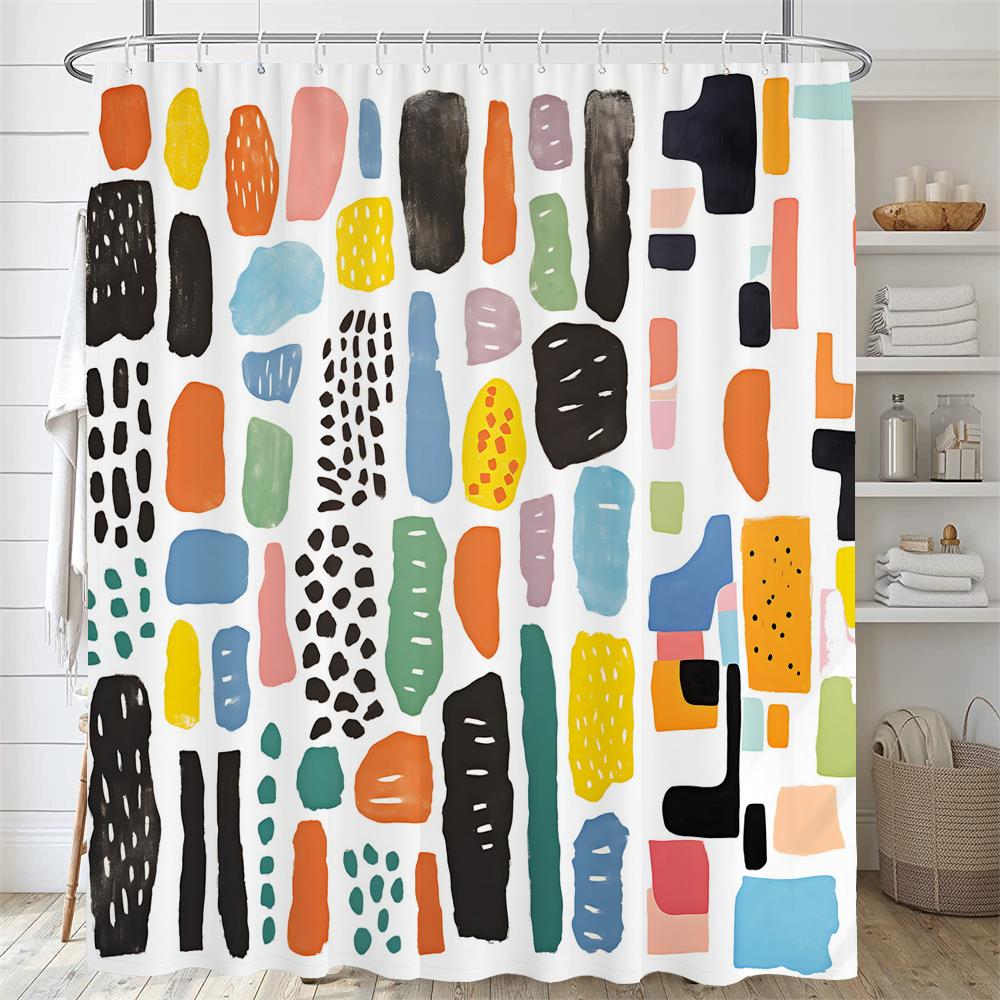 1 pack of print shower curtain polyester cloth modern geometry pattern bathroom curtains with hooks Home decoration curtain