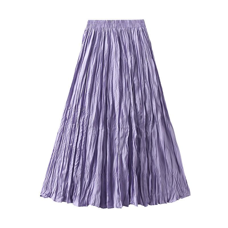 Women's Spring Summer Solid Pleated Half-body Skirt A-Line Long Skirt Female Elegant Casual Skirt