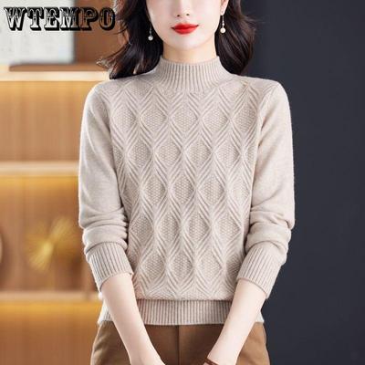 Autumn Winter Women's Sweater Pullover Thicke Half High Neck Loose Short Knit Sweater Bottom Shirt Female
