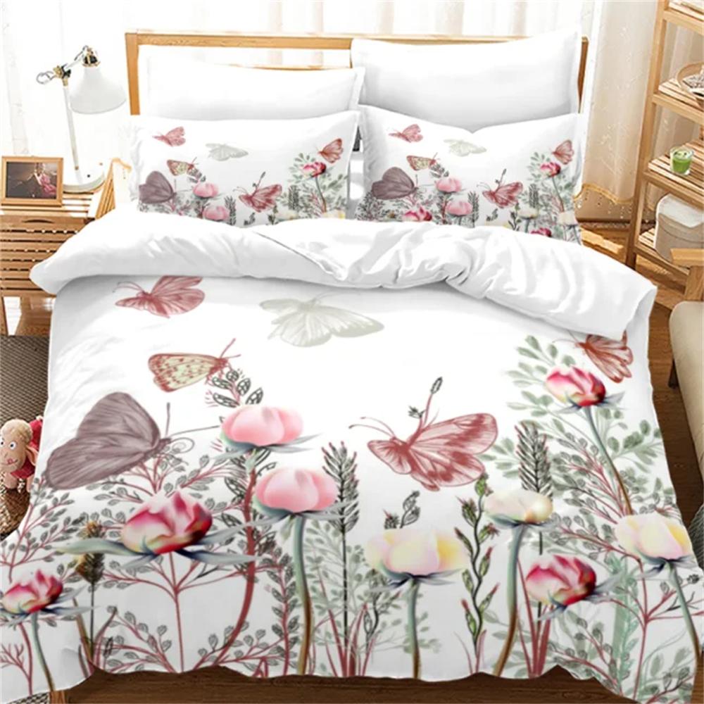 Flowers Queen Bedding Set 3D Print Singlesided Printed Comforter Plant Leaves Romantic and Warm Duvet Bedding Cover For Girls