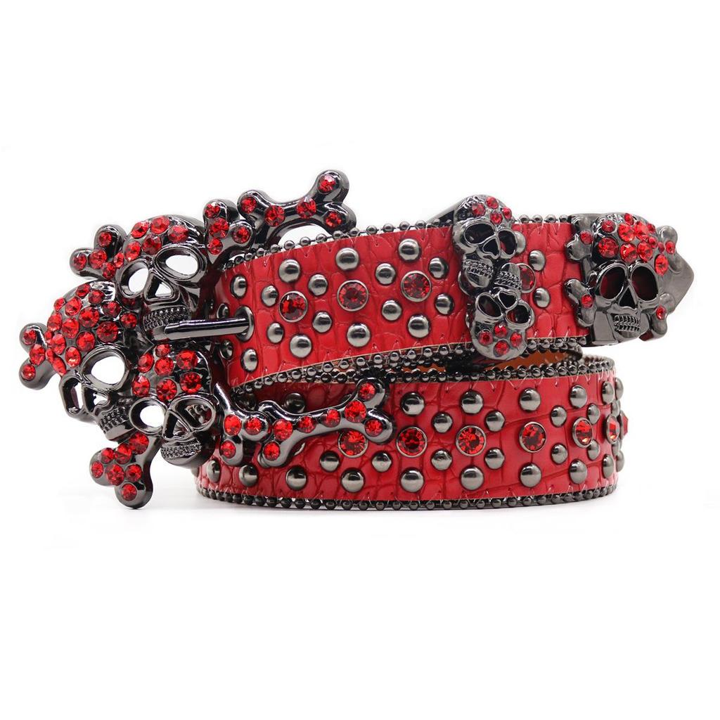 High-End Red Hip Hop Skull Belt for Men's Trendy Jeans