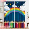 2pcs  2D Plane Printing Print Curtains Happy Back To School Polyester Fabric (without Rod) Home Decor for Bedroom & Various Rooms
