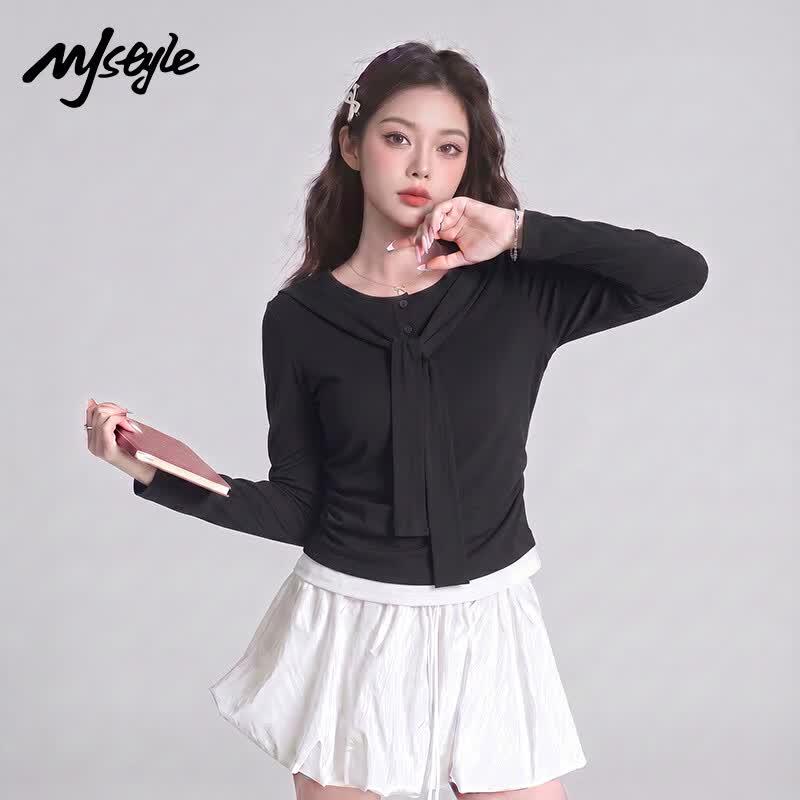 MJ Style Women's Sailor Collar Long Sleeve T-shirt