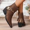 Autumn New Comfortable Pointed Toe Side Zipper Women's Boots Leopard Print Fashionable Versatile Chunky Heels  Women's Boots 957