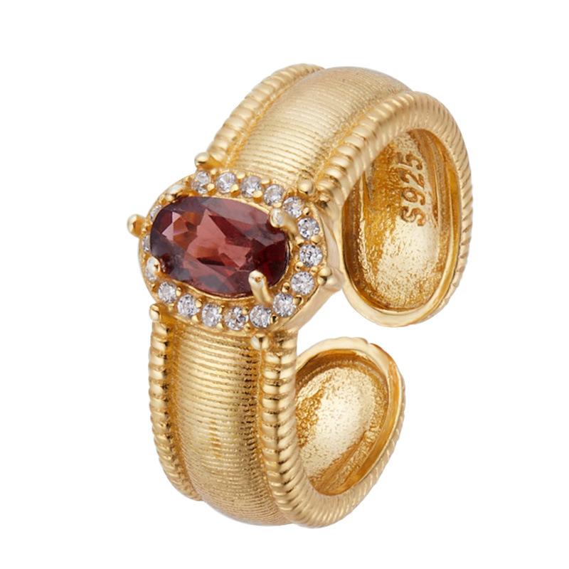 Stylish Vintage S925 Sterling Silver Set With Natural Garnet Sapphire Tanzanite Ring Female Index Finger Ring