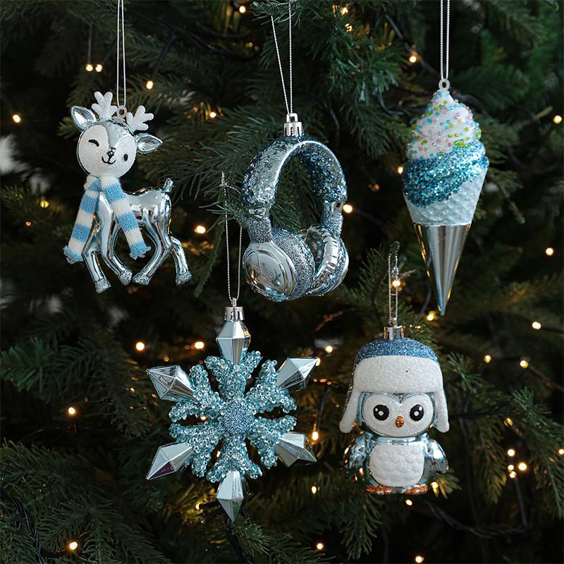 New Year Christmas Decorations Blue Plastic Pendant Christmas Tree Window Decoration Cartoon Decoration Scene Arrangement