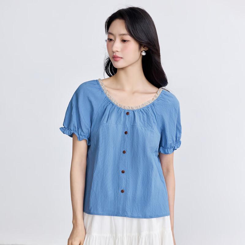 INMAN Французская блузка с коротким рукавом и оборками L