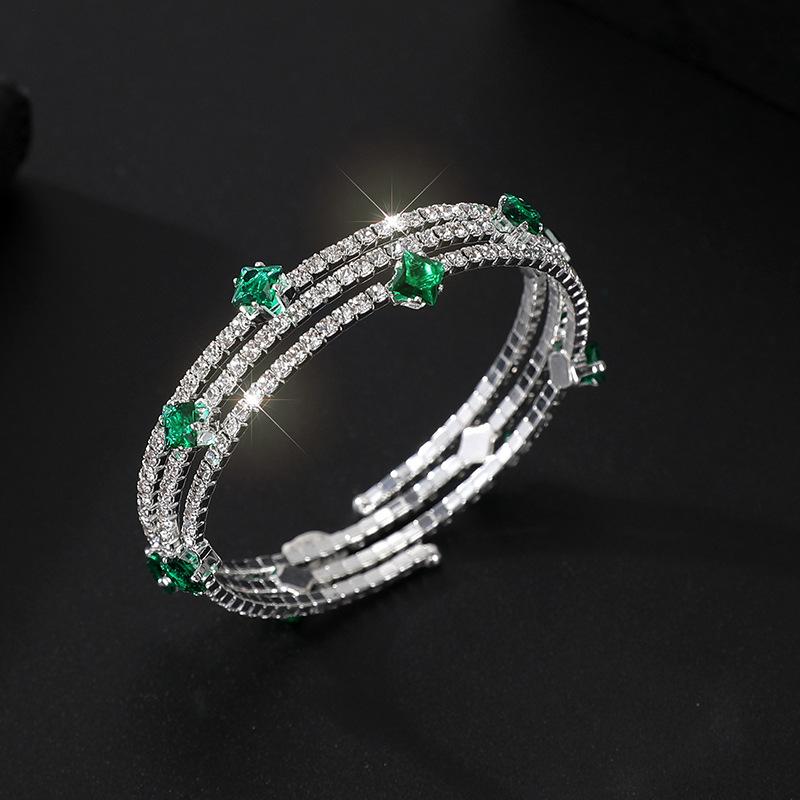 Mehrschichtiges Wickelarmband Greifkette Strassarmband Braut Voll-Diamant Zirkonarmband Offenes Armband Damen