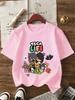 T-shirt Grafica Toca Life World per Bambine Bianca Rosa Manica Corta T-shirt Moda Top per Bambini Cotone Estate Casual Girocollo Maglietta