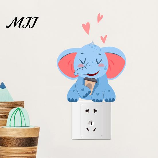Safety Outlet Protectors for Children Cute Elephant Switch Sticker, Decorative PVC Waterproof Light Decal, Protective Cover Flexible Cut to