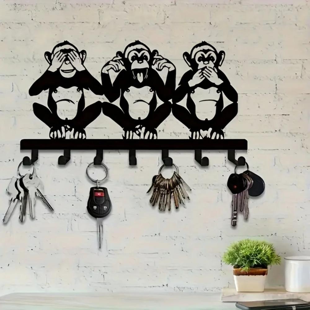 Metal Monkey Wall Hook Decor Key Holder Coat Hat Towel Rack Modern Natural Style Easy Install Black