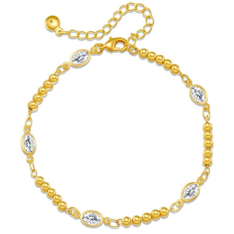 Womens Exquisite Dainty Zircon Inlaid Small Round Bead Chain Lucky Bracelet