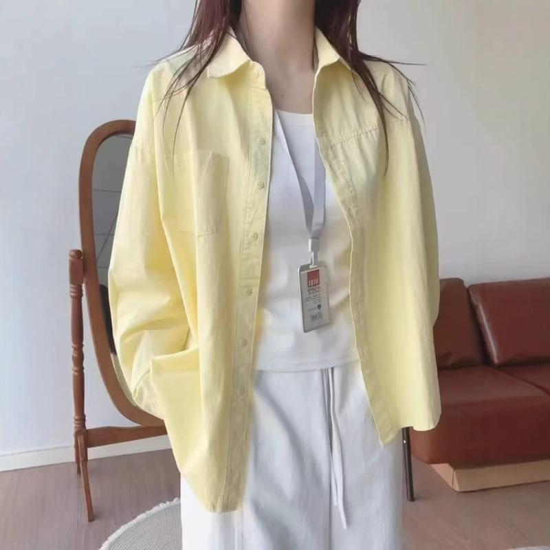 Solid-colored Women's Long-sleeved Shirts Korean-style Simple Casual Blouse Sunscreen Summer Ladies Cardigan