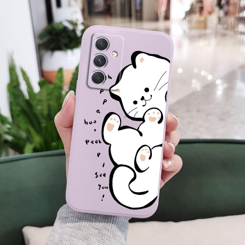 English White Cat Phone Case For Samsung Galaxy A37 A57 Liquid Silicone Cover