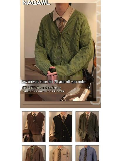 Men's Retro Japanese Cable Knit Sweater - Autumn/Winter Loose Fit, Round Neck Stylish Knitwear
