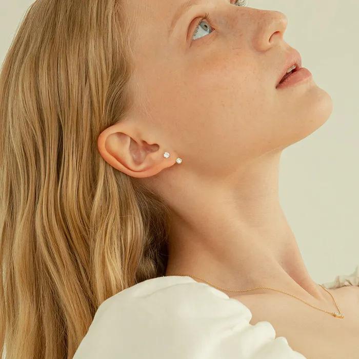 14k Double Cubic Two-way Earrings (14k Gold) L19