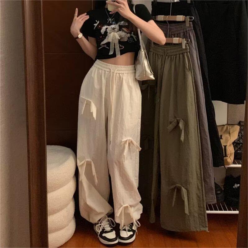

Women s Retro High-Waist Parachute Cargo Pants - Quick-Dry, Loose Wide-Leg (Autumn 2025) XL чорний