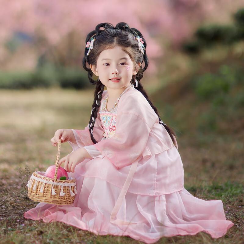 Girls' Light Pink Embroidered Hanfu Princess Dress
