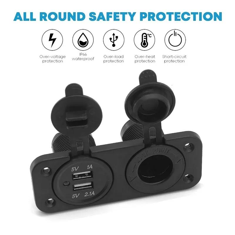 Dual USB Car Cigarette Lighter Socket Splitter 12V Charger Power Adapter Outlet Accessories for Auto Boat Motorcycle Marine RV