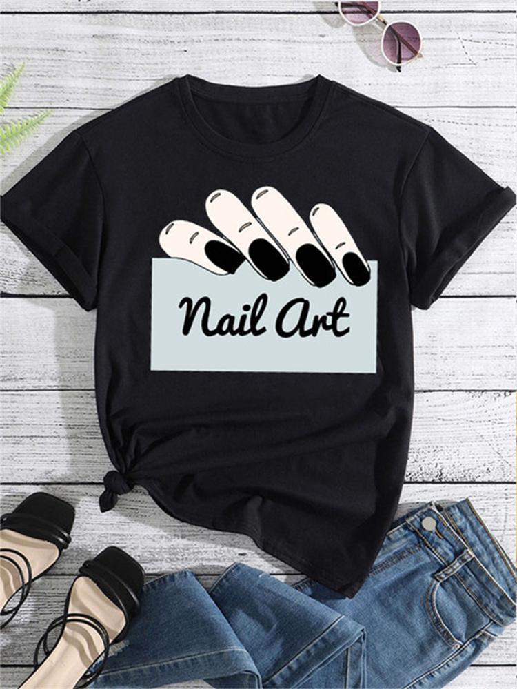 Maycaur New Nail Polishl Women's Fashion Tops 90s Girls Streetwear Casual Short Sleeve T-shirts Women's T-shirts Female Tops Tee