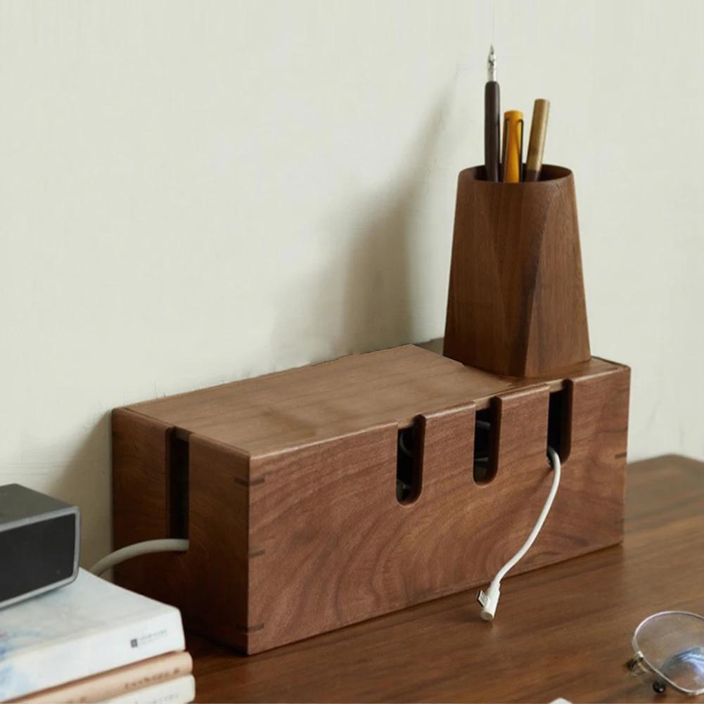 1pc Storage Box Solid Wood Cords Storage Hub Home Decoration Power Strip Organization Tools Replacement Spare Parts