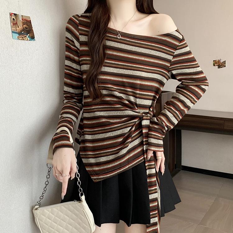 Plus Size Women s Asymmetrical Off-Shoulder Tie-Up Long Sleeve Top 2XL