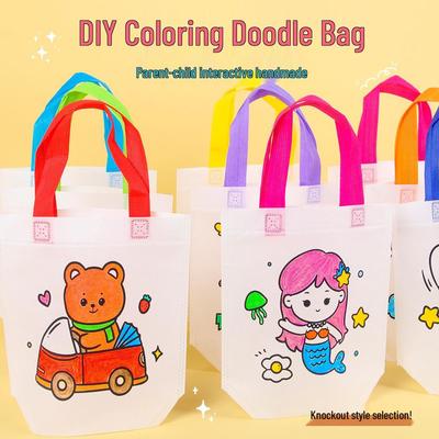 Kids' DIY Cartoon Painting Tote Bag - Non-Woven Fabric for Kindergarten Art