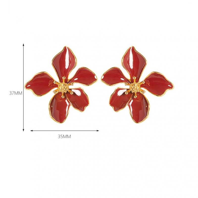 Five Petals Flowers Drop Earrings for Women Trendy Green White Enamel Oil Blooming Gardenia Flowers Dangle Earrings Jewelry