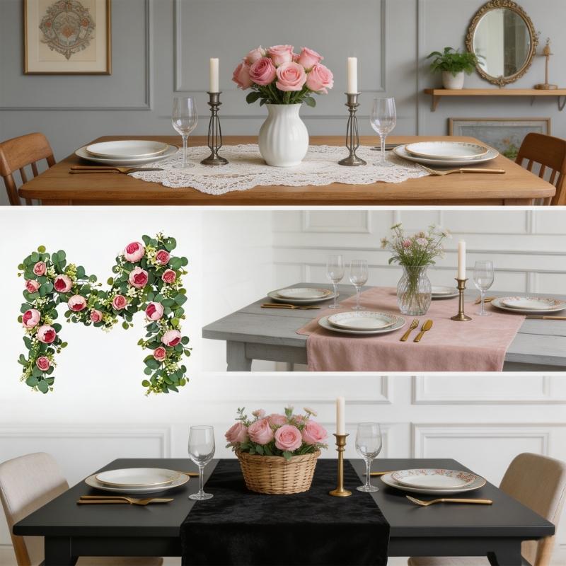 180cm Artificial Flower Vine with Camellia Rose Design Decorative Flower Garland for Wedding Arch Party Wall Backdrop Decoration