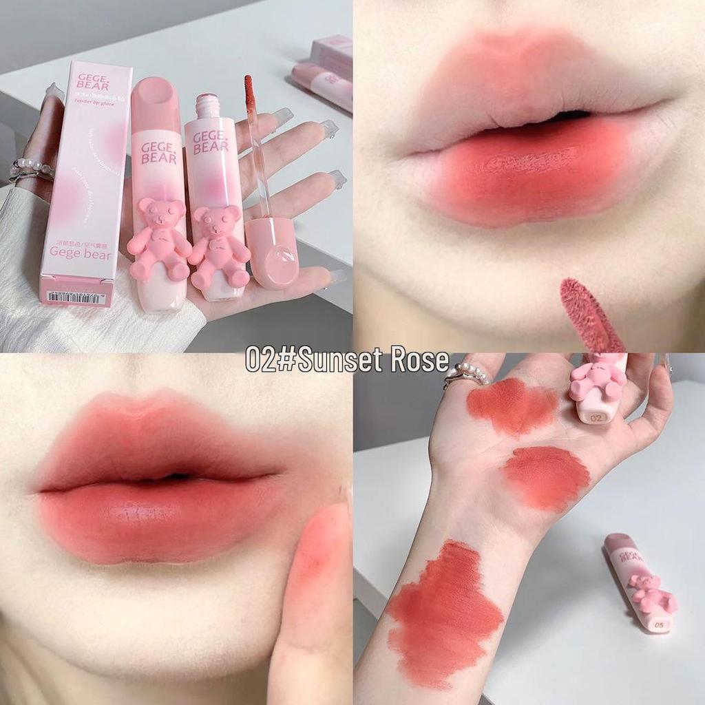 Gogo Bear Matte Lip Glaze – Soft Mist, Tender Color, No Makeup Look, Perfect for Student Parties