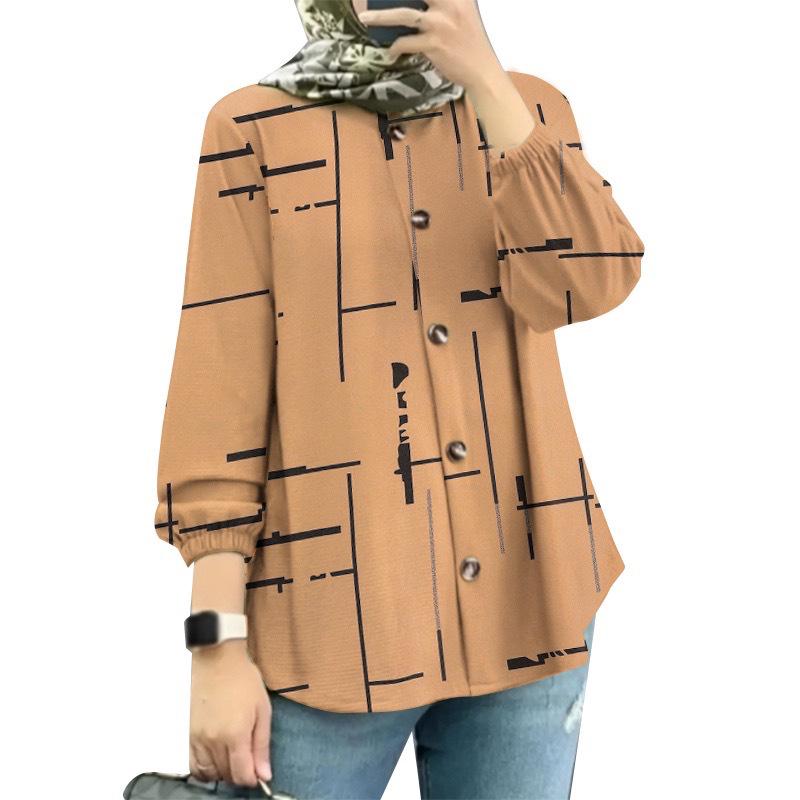 

Новая женская мусульманская рубашка с цветочным принтом и пышными рукавами - В наличии L бежевый