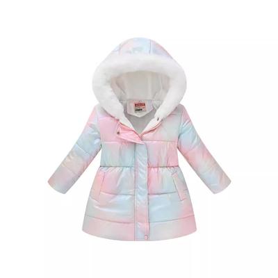 Autumn Winter Children's Clothing Boys Girls Multicolor Waist Printing Tie-dye Long Section of The Hair Collar Hooded Cotton Coat Jacket Cotton Coat