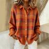 Blue and Orange Checkered Cardigan with Button Front and Ribbed Hem