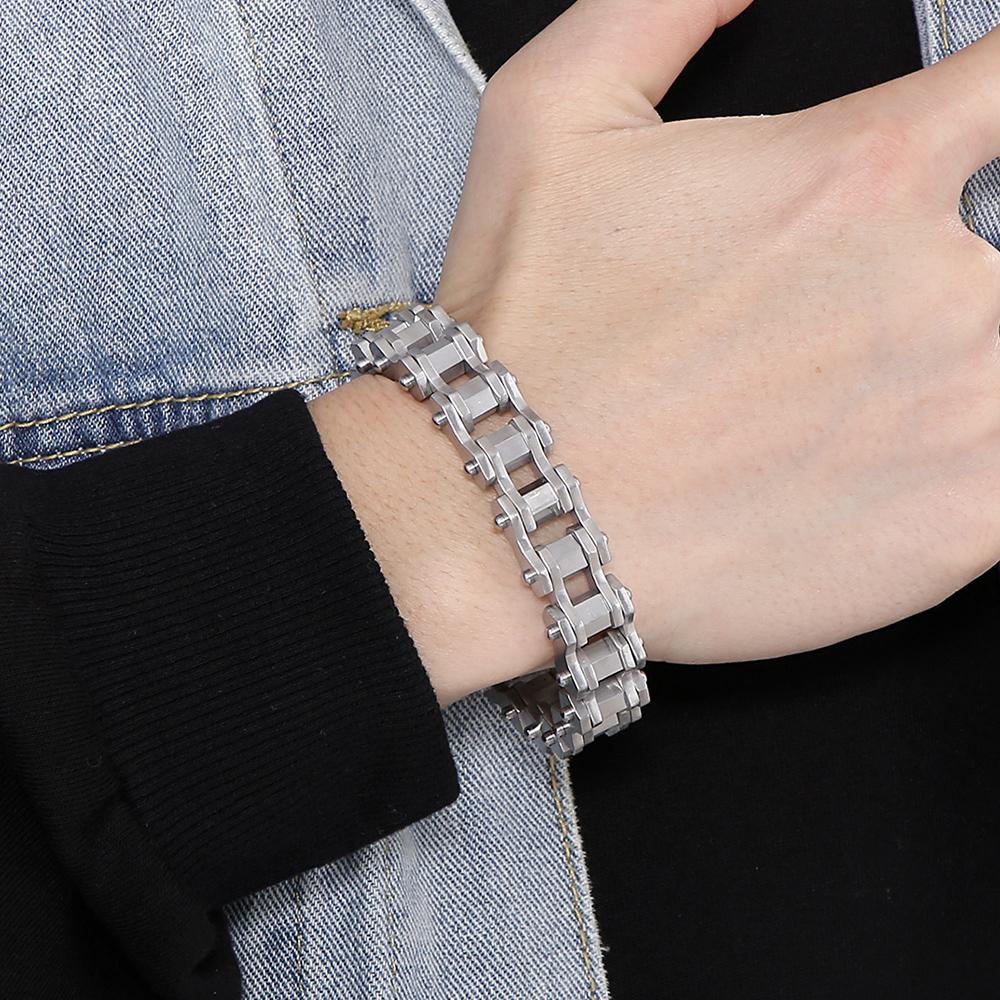 Matowa Bransoletka Męska ze Stali Nierdzewnej 316L Łańcuch Motocyklowy dla Mężczyzn Gotycka Biżuteria Rowerowa Prezenty Bransoletki Męskie 13MM Szerokość