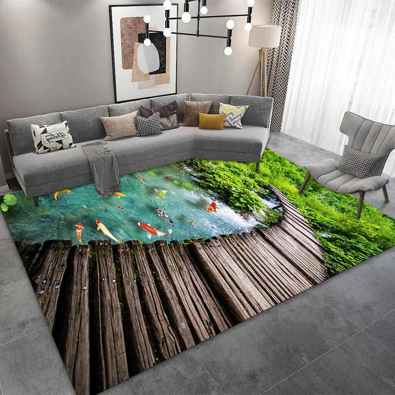 Peacock 3D Printing Carpet Living Room Coffee Table Floor Mat Bedroom Bedside Mats Corridor Anti-slip Decorative Rug Floor Mat