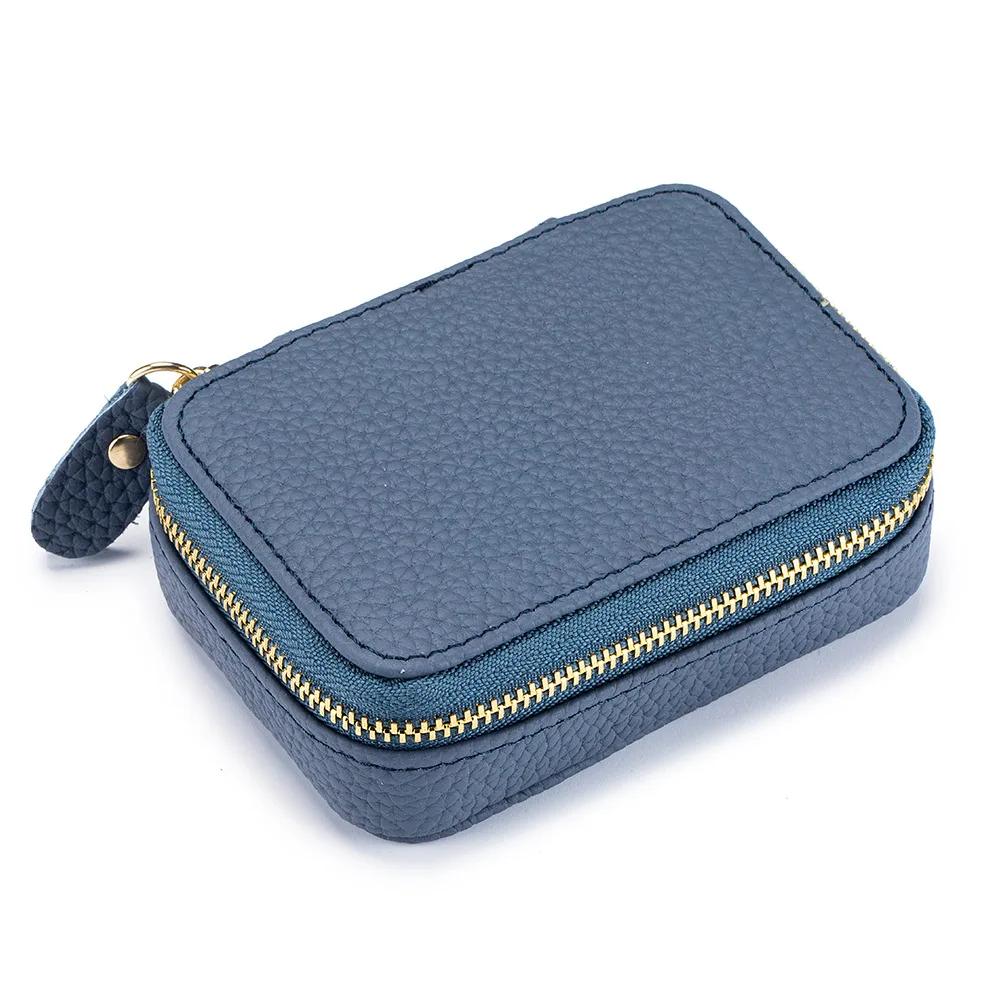 Small Makeup Bag Outdoor Makeup Pouch Genuine Leather Lipstick Lip Case Zipper Cosmetic Organizer Purse with Mirror for Women