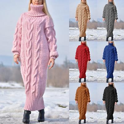 Nowe jesienne zimowe grube swetry sukienki dla kobiet golf z długim rękawem dzianinowe swetry Retro damskie swetry sweter