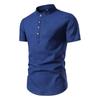 Baumwolle Leinen Herren Kragen Knopf Langarm Tops Sommer Grandad Shirt Bluse T-Shirt