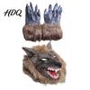 Werewolf Cosplay Gear Realistic Claws Gloves, Furry Black Wolf Paw Costume Headgear, Halloween Durable Gloves Beast Animal Props for Party Cosplay,