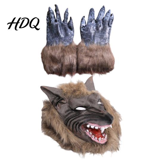 Werewolf Cosplay Gear Realistic Claws Gloves, Furry Black Wolf Paw Costume Headgear, Halloween Durable Gloves Beast Animal Props for Party Cosplay,