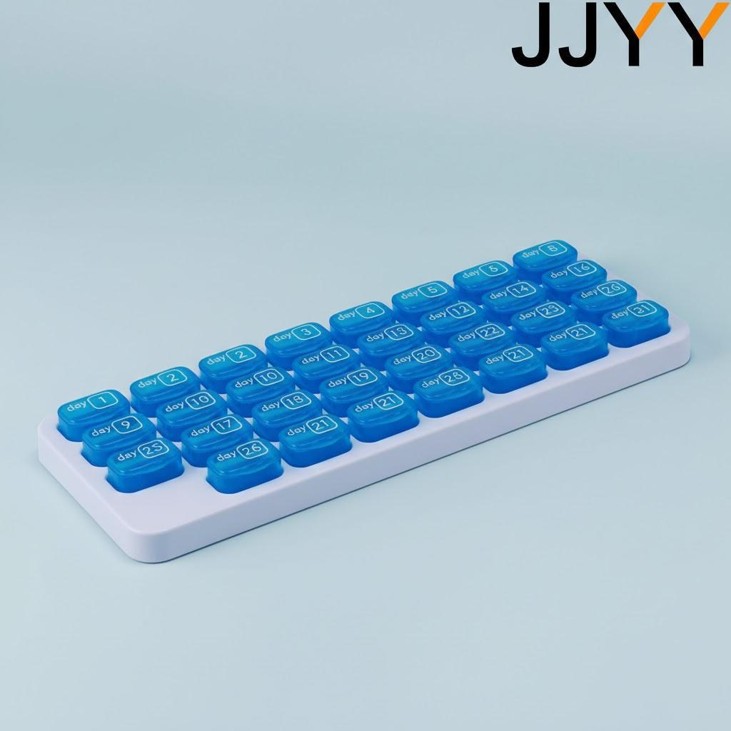 

1Set/31Pcs Keyboard Design Pill Case Organizer Medication Storage Travel Vitamin Compartment Daily Use синий