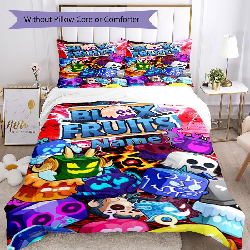 3pcs Custom Name Blox Fruits Bedding Set Duvet Cover Closure Includes 1 Duvet Cover & 2 Pillowcases, Soft and Comfortable for All Seasons.