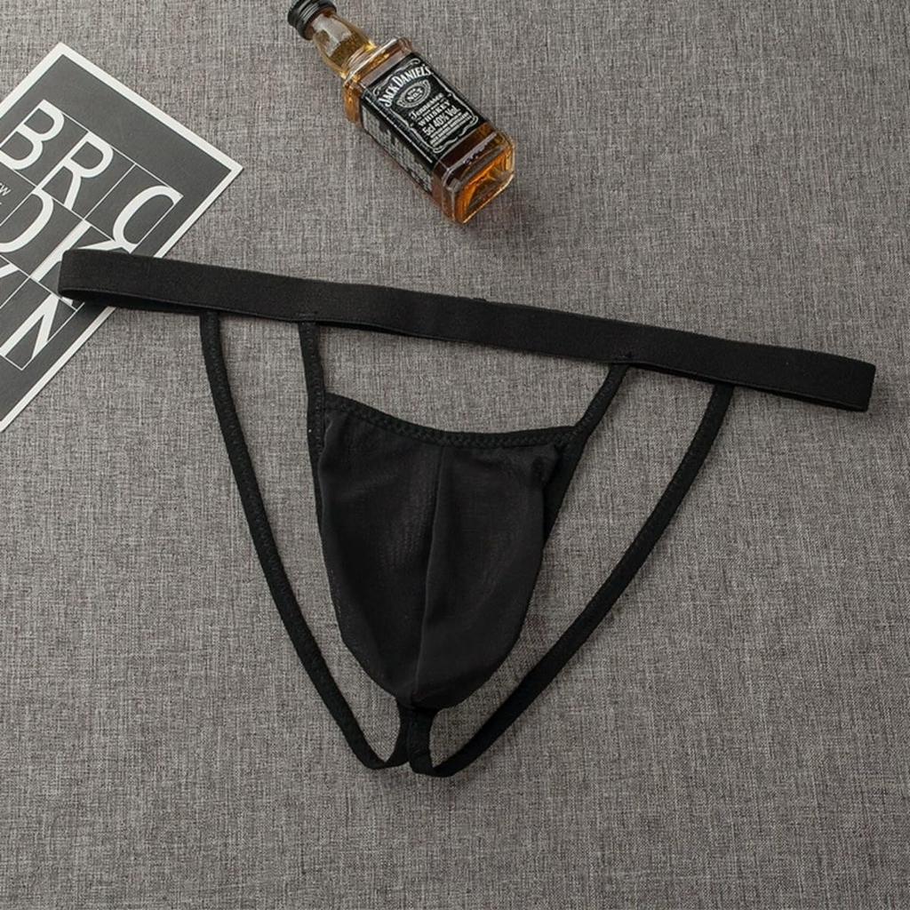 WhimsiNova Extremely Sexy Lingerie for Micro Mesh Breathable Underwear for Sexy Outfits Men's 2-Piece T-Back G-String Set, Sheer, Cosplay, Ultra-Thin