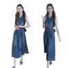 2026 Summer Retro Hong Kong Style Sleeveless Lapel Denim Dress with Waist-Slimming Design
