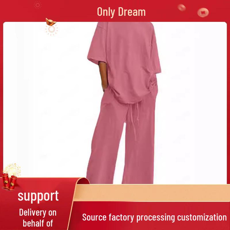 Women's 2-Piece Summer Suit: Temuxiyin Casual Belted Half-Sleeve Top and Wide-Leg Pants