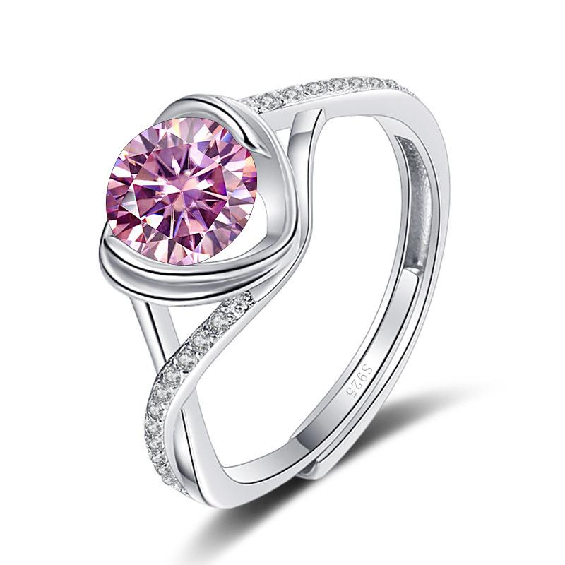 Bague Ringen Anello di Fidanzamento da Donna con Pietra Mosang Love a Croce da Un Carato Oro Puro Argento 925 Gioielli da Matrimonio Misura Regolabile