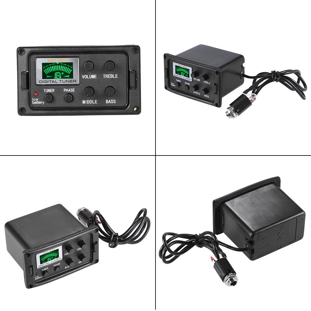 Acoustic Guitar 3 Band EQ Equalizer Tone and Volume Amplifier Preamp Piezo Pickup with Tuner Phase Function LCD Display