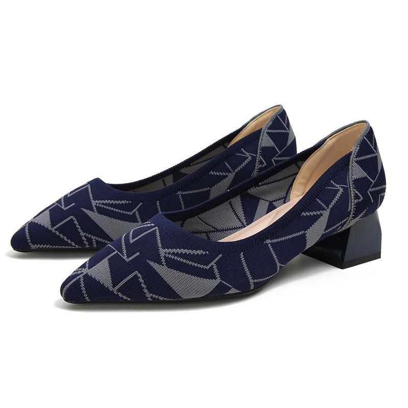 

Новые туфли на высоком толстом каблуке с острым носком и леопардовым принтом, вязаные удобные тканые одинарные туфли женские 40